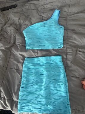 Women’s One-Shoulder Swim Top & Skirt Set - Aqua Blue
